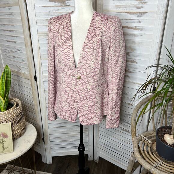 ESCADA Women's 36 US 6 Button Blazer Jacket Pink Animal Geo Print Quiet Luxury - Picture 5 of 13